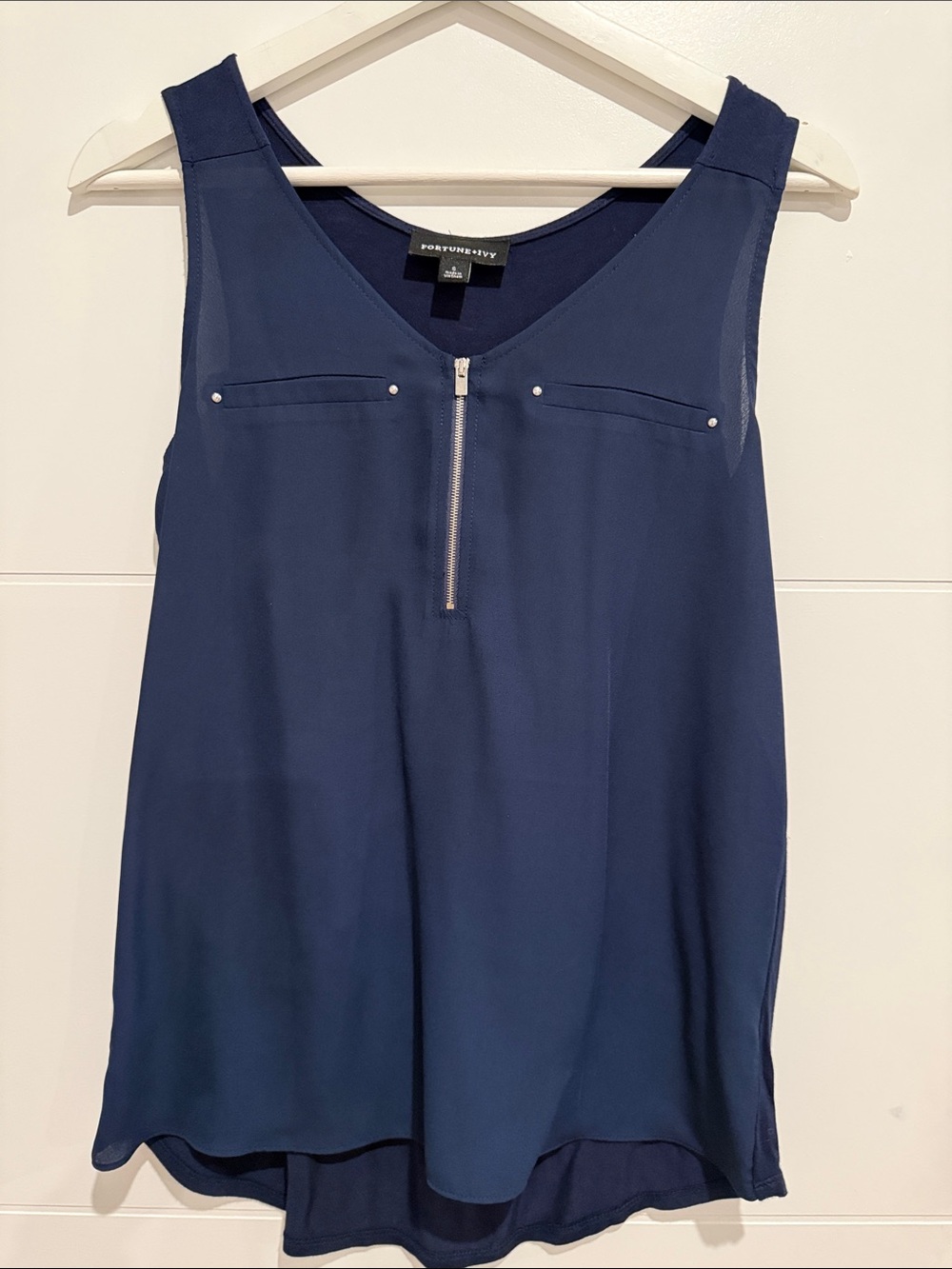 Fortune+Fey Navy Zip-Front Sleeveless Tank